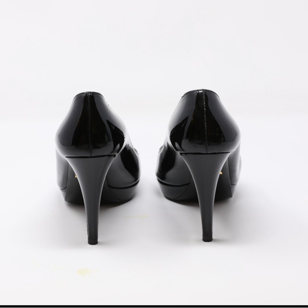 Prada Black patent leather classic peep toe pumps